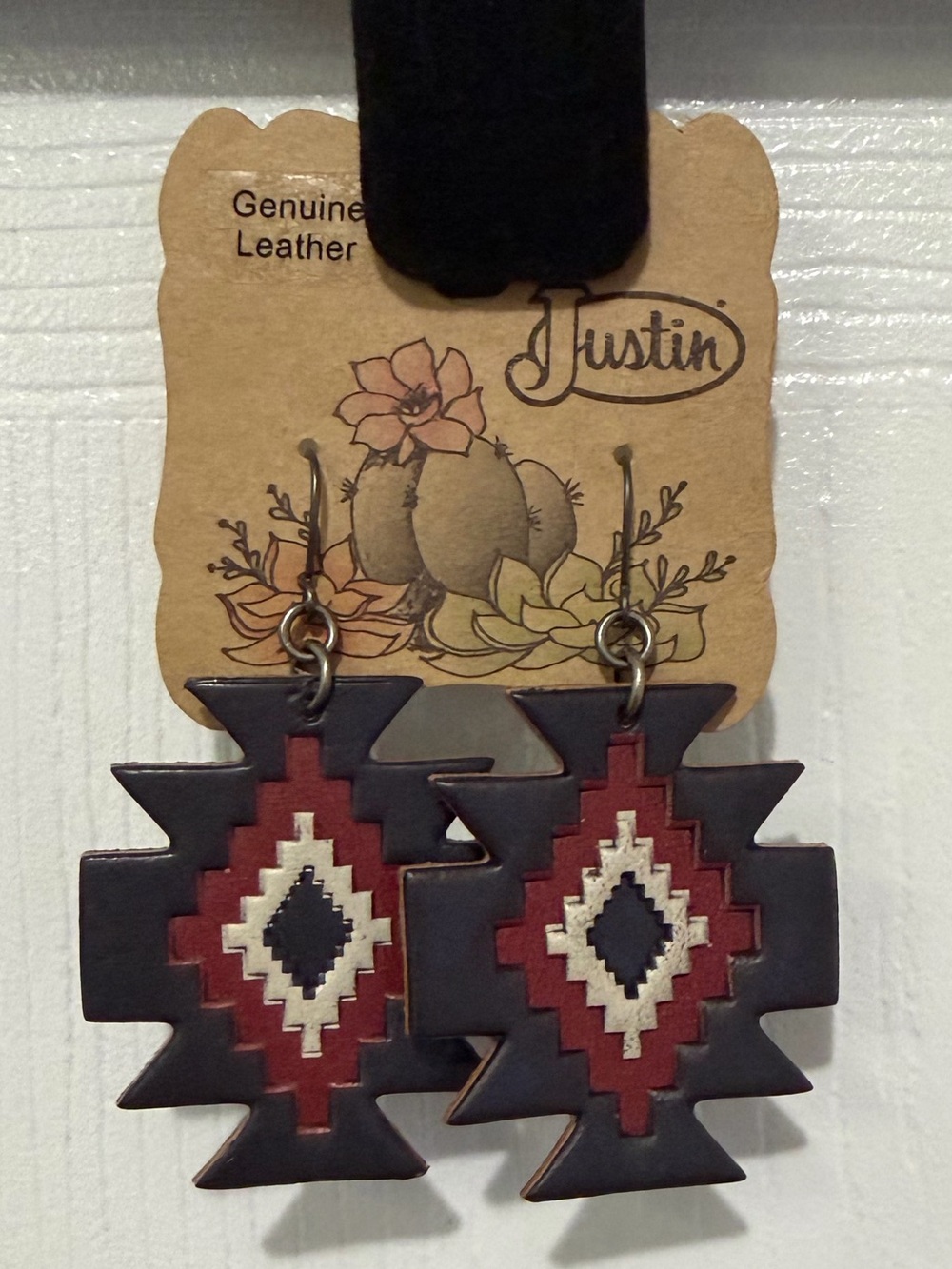 Justin Boots Red, Black and Cream Southwestern Leather Earrings